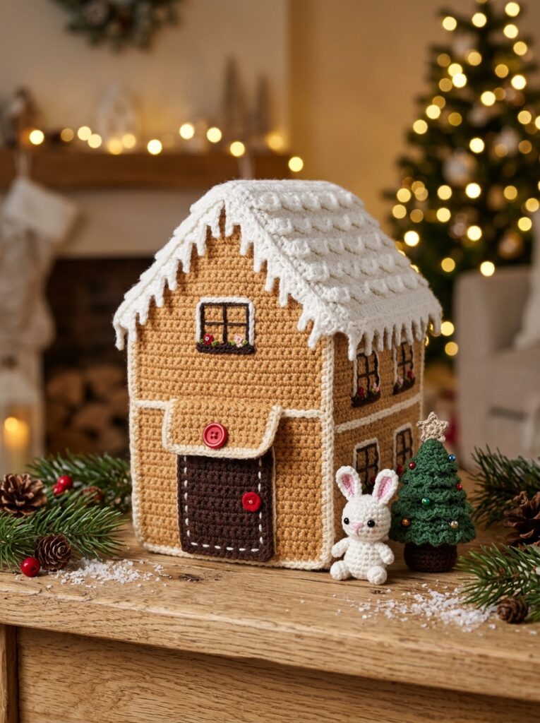 Christmas Bunny Dollhouse open playset with micro bunny and holiday tree