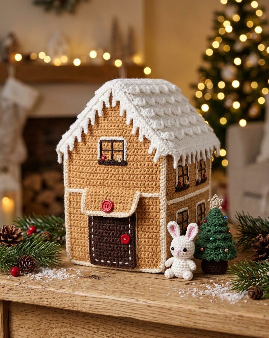 Christmas Bunny Dollhouse open playset with micro bunny and holiday tree