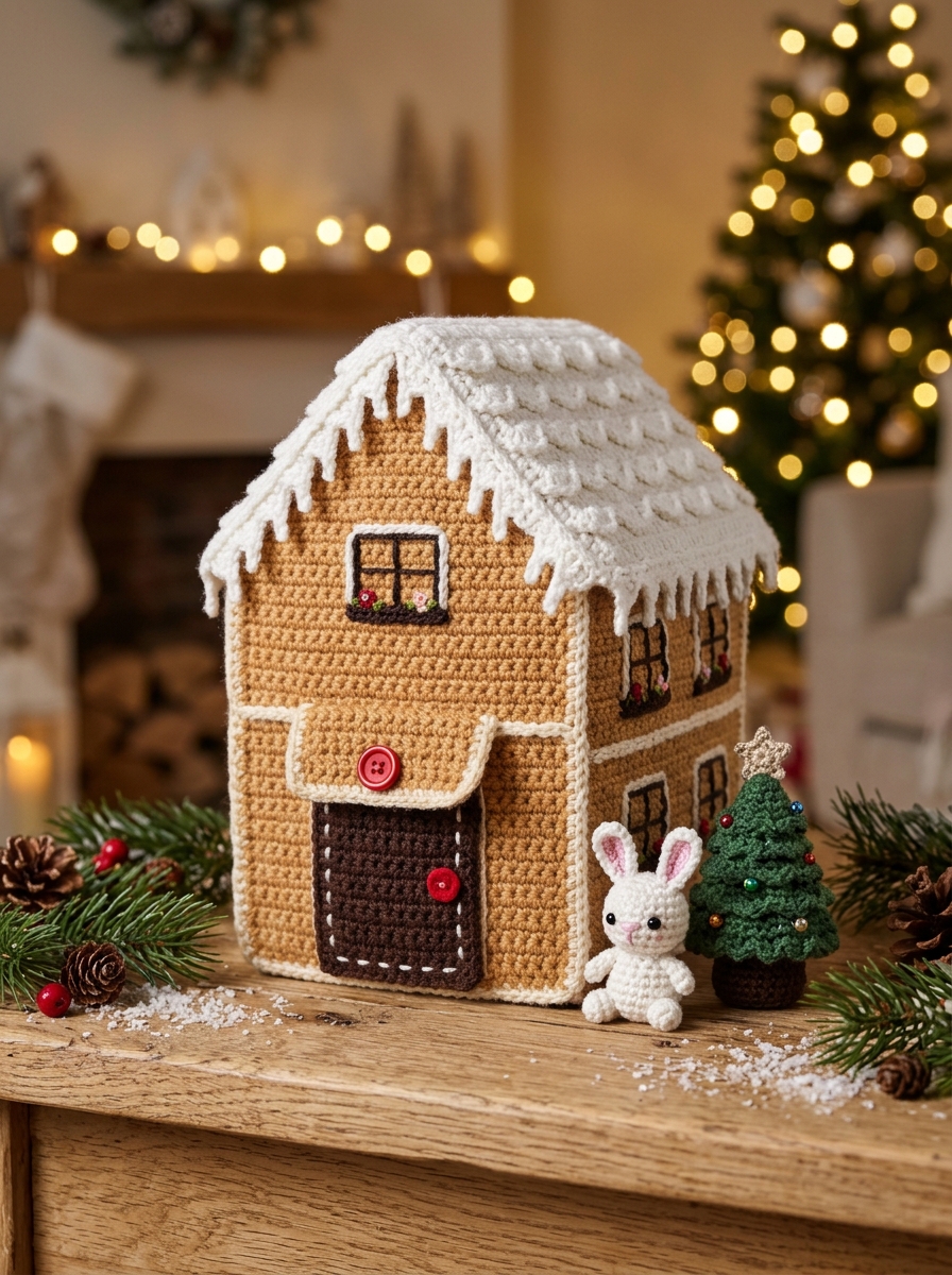 Christmas Bunny Dollhouse open playset with micro bunny and tiny tree