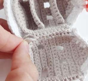 Crochet Gingerbread Bunny Dollhouse exterior closed view with button clasp