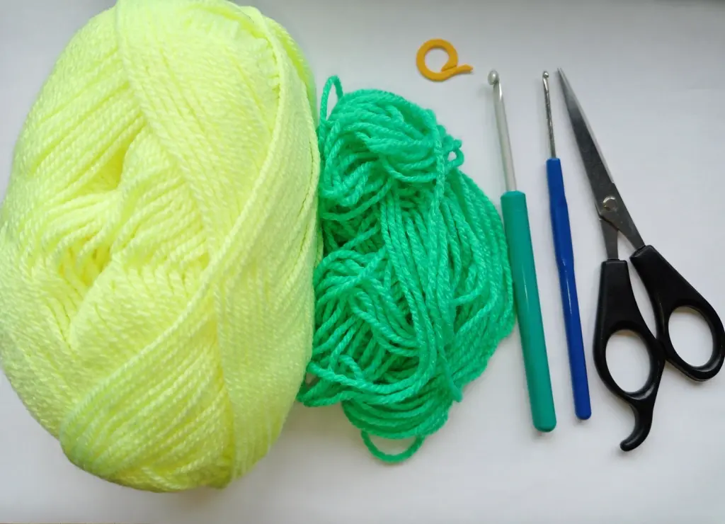 Yarn and crochet tools needed for cat flap hat pattern